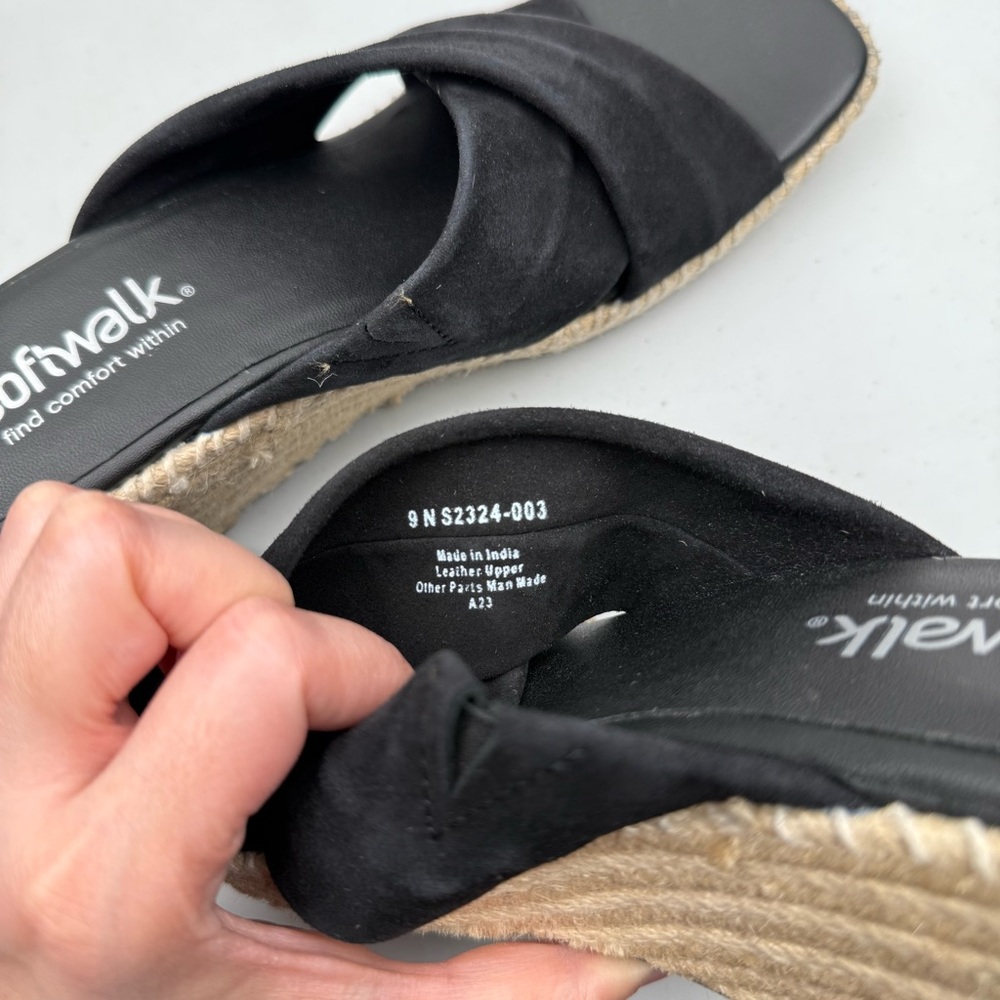 NIB SoftWalk Sz 9N Women's Hastings Jute Platform Wedge Sandal Suede Black - Picture 8 of 10